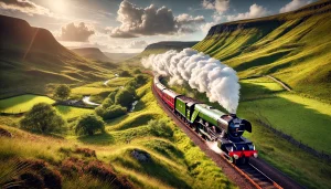 Flying Scotsman travelling through the countryside